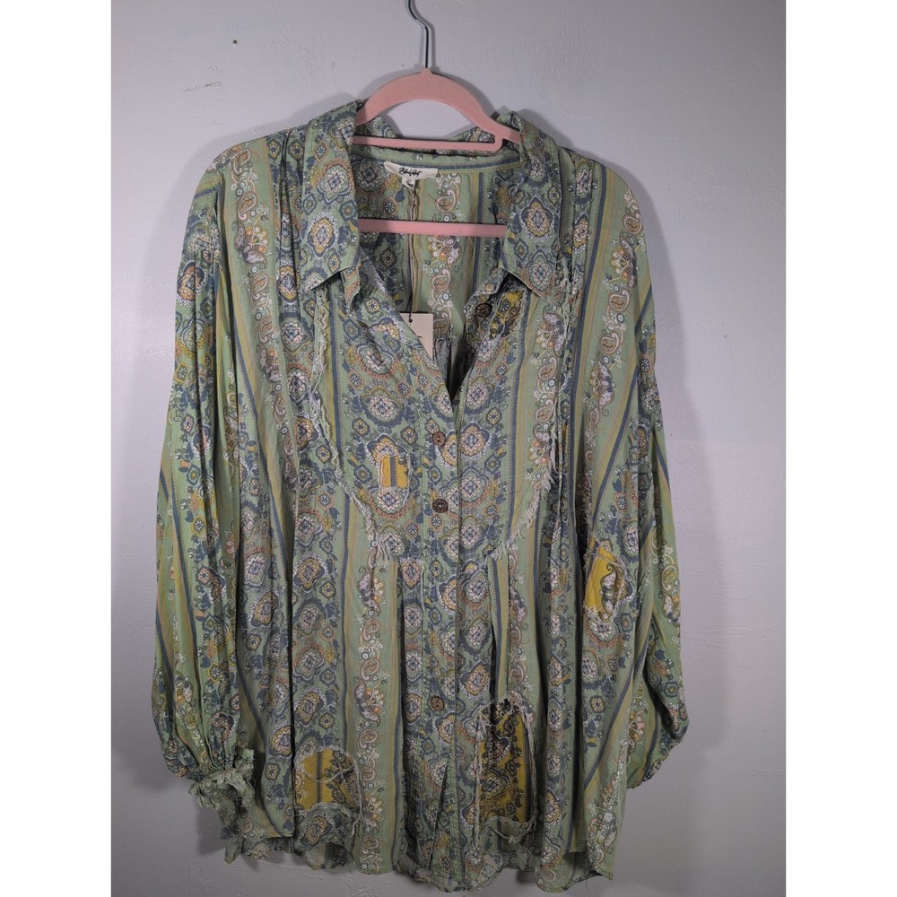 Blue velvet Boutique Medium Boho Patchwork Long Sleeve Top New